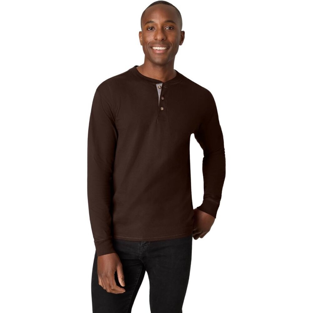 Men's Dark Truffle Cotton Raglan Long Sleeve Imported Beefyt Henley T Shirts
